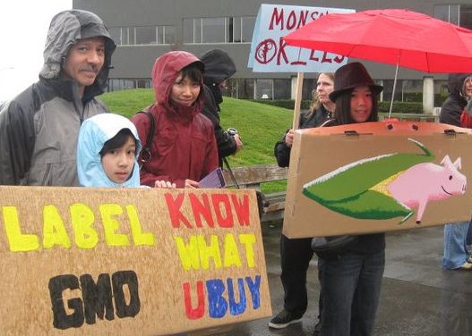 People protesting in favor of GMO labelling in Seattle