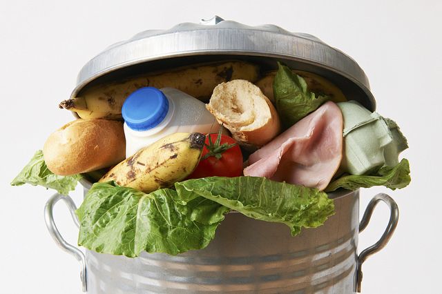 Food in a garbage can.