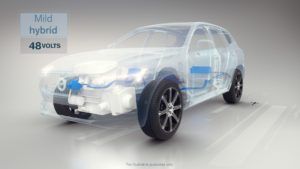 Still from animation of Volvo mild hybrid vehicle