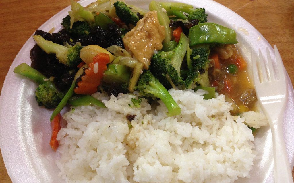vegan food in prison, white rice and curried vegetables