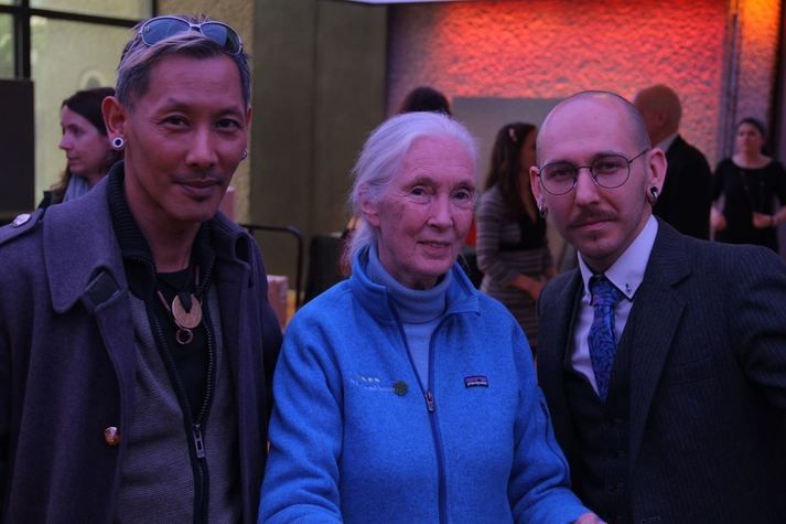 Duke Ingram, Jane Goodall, and Rubin Besureis. Lady Freethinker is bringing people together to help save animals.