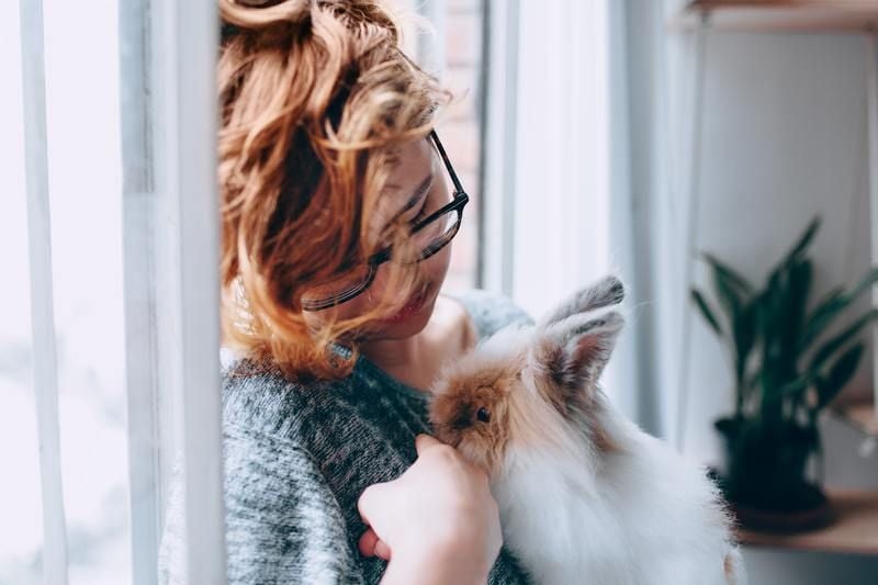 woman and rabbit