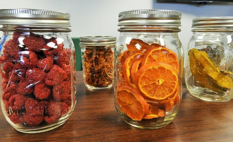 Fruit stored in mason jars