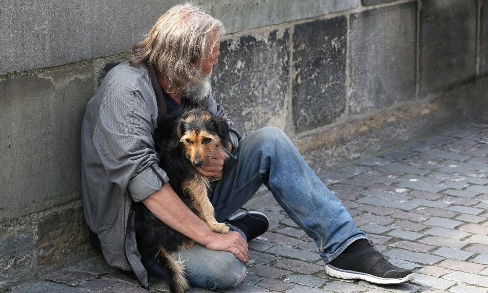 A homeless man and his dog