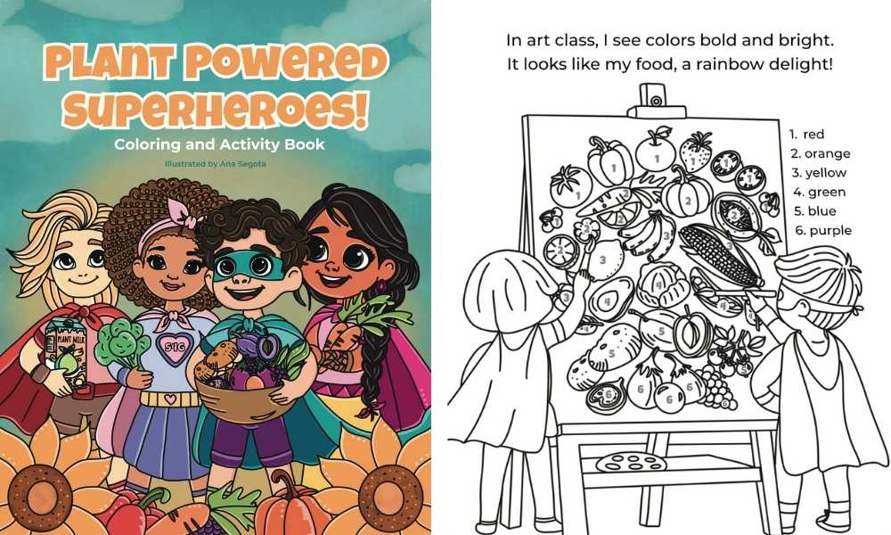 Images from the "Plant Powered Superheroes" coloring book