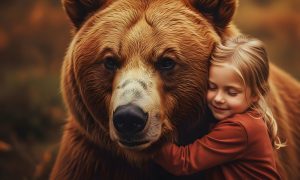 Girl hugging bear